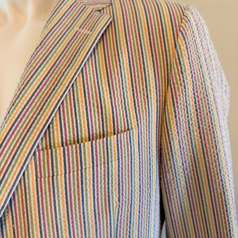 Maus & Hoffman Mens 44R Seersucker Stripe Sport Coat Blazer Multi-Color USA Made